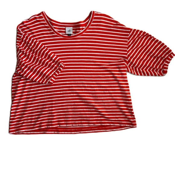 CAbi Women's Orange White Striped Cotton Poolside Tee # 5984 Small - Picture 3 of 11